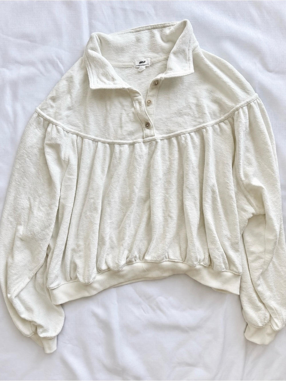 Aerie Ivory Textured Babydoll Polo Sweatshirt Pullover Small